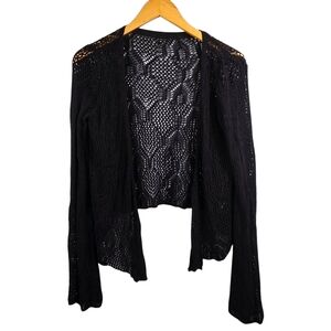 ROMWE Black Open Front Crochet Cardigan Size M